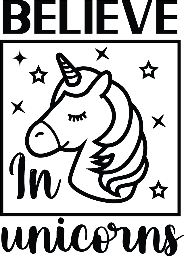 Believe in Unicorns vector design, free SVG download