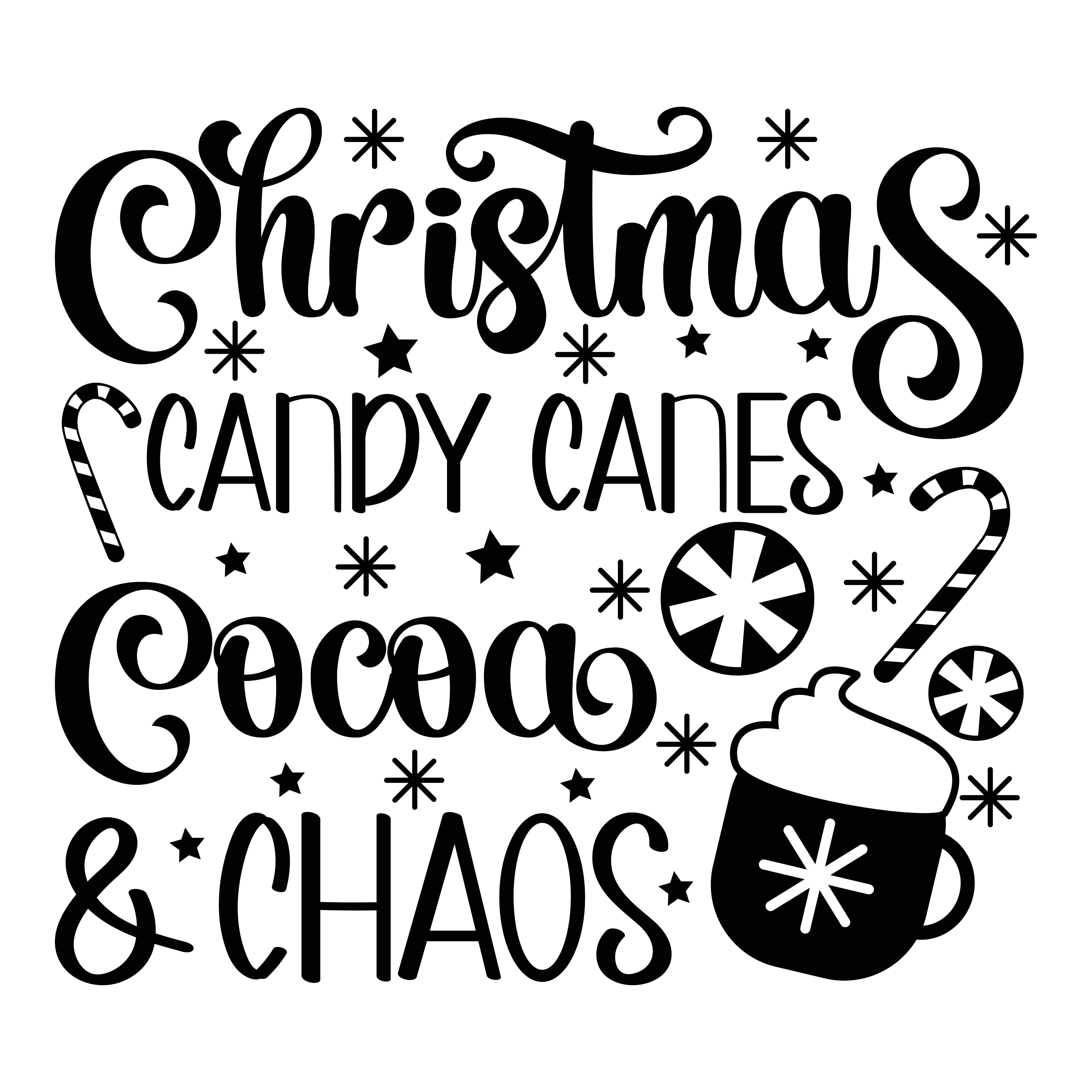 Free Christmas Candy Canes Cocoa Black SVG for Cricut
